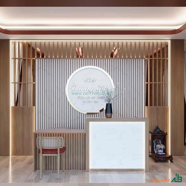 Quầy Lễ Tân 1m8 Ốp Lam Sóng Màu Vân Gỗ QLT006