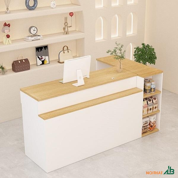 Quầy thu ngân chữ L trắng vân gỗ QTN010
