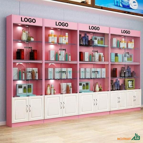Tủ trưng bày mỹ phẩm hồng cánh trắng TTB012