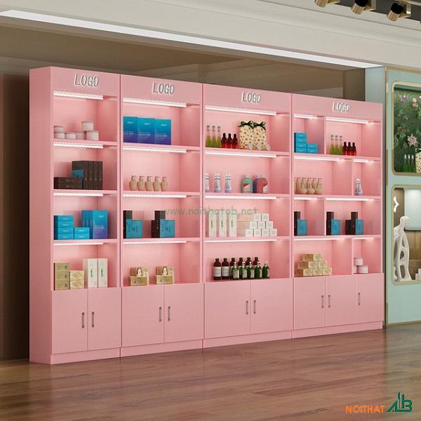 Tủ trưng bày mỹ phẩm luxury hồng TTB013