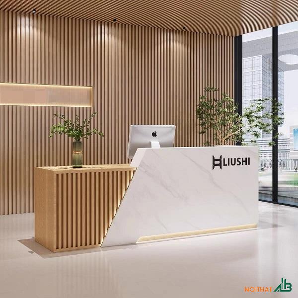 Quầy lễ tân cao cấp lam sóng gỗ QLT055
