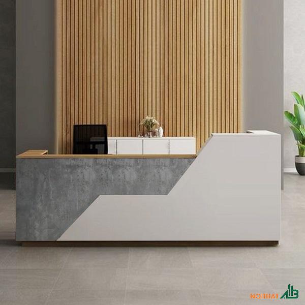 Quầy lễ tân cao cấp 2m4 xám trắng QLT054