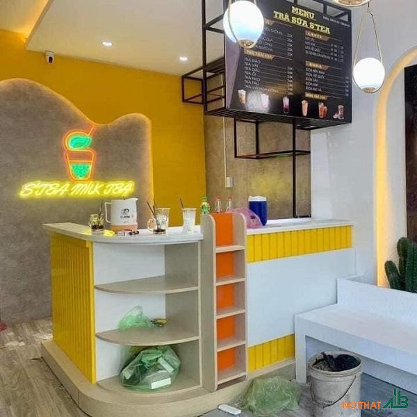 Quầy pha chế bo cong trắng vàng QB015