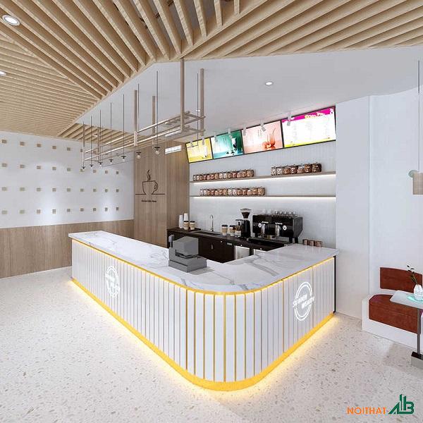 Quầy bar chữ L bo cong mặt đá QB041