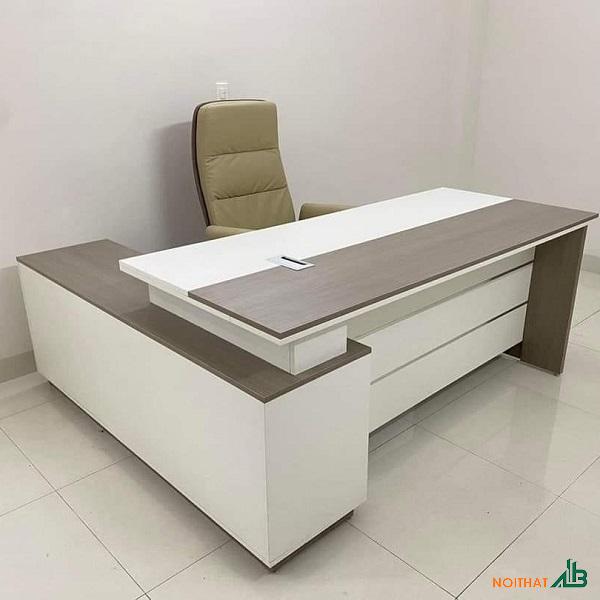 Bàn giám đốc chữ L trắng hiện đại BGD019
