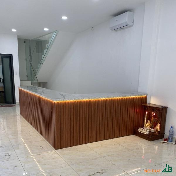 Quầy bar chữ L lam sóng nhựa QB079