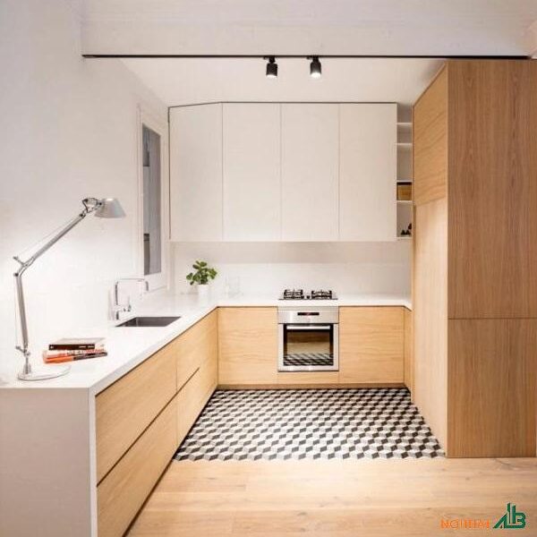 Tủ bếp chữ L đơn giản giá rẻ TB015