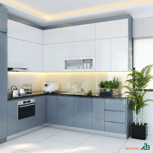 Tủ bếp chữ L cao cấp kịch trần TB023