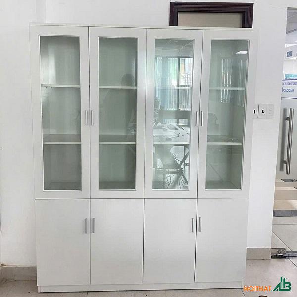 Tủ hồ sơ văn phòng cánh kính trắng bóng THS062