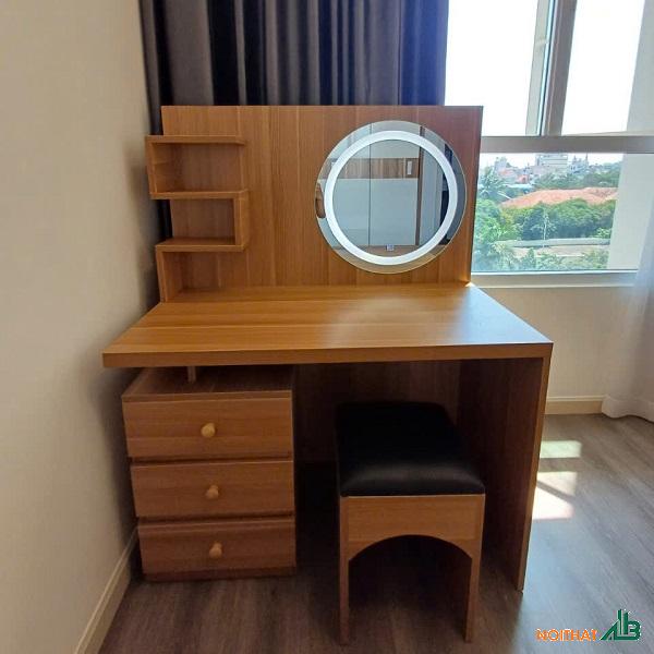 Bàn trang điểm gỗ 1m gương tròn BTD002