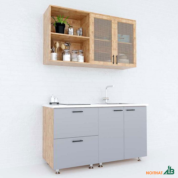 Tủ bếp nhỏ gỗ ghép cao su cánh mây TB081