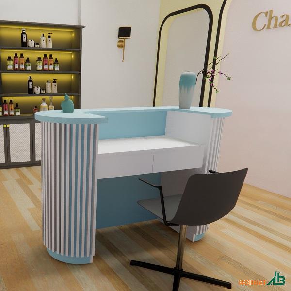 Quầy thu ngân 1m5 xanh trắng lam sóng QTN037 - Ảnh 2