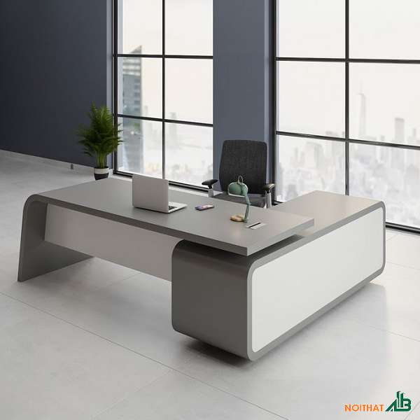 Bàn giám đốc chữ L xám trắng BGD047