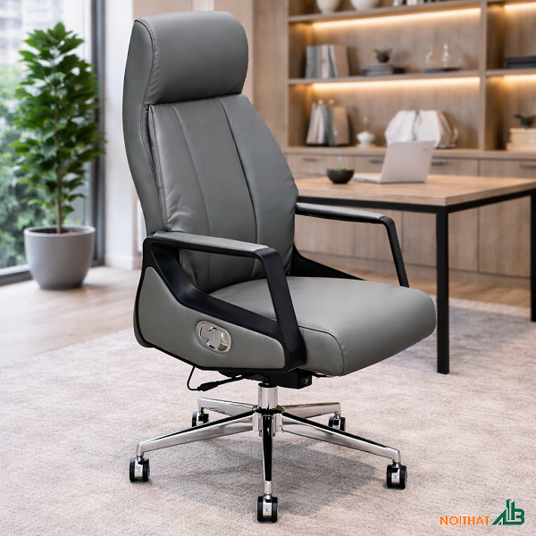 Ghế trưởng phòng nệm bọc da màu xám GVP039